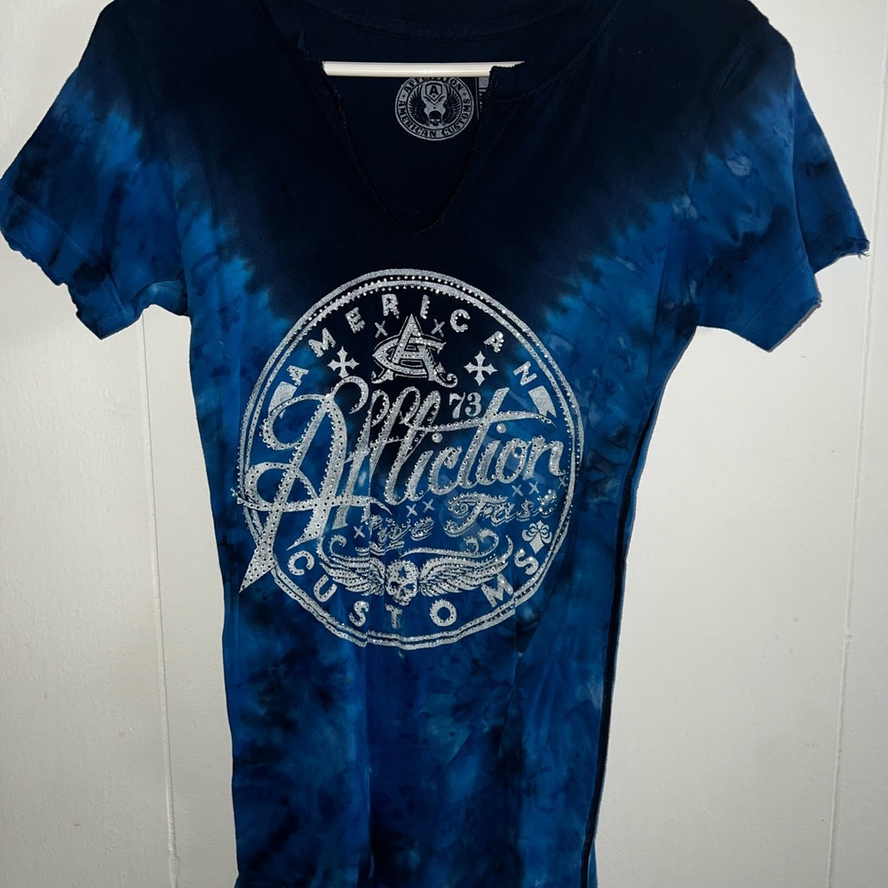 Affliction Blue Black Graphic Fitted T-Shirt